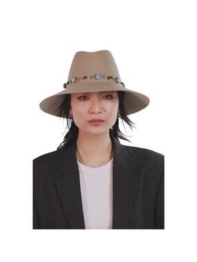 Maison Michel Kate Hat Stone and Studs On Wool Felt Hat in Beige Onyx L